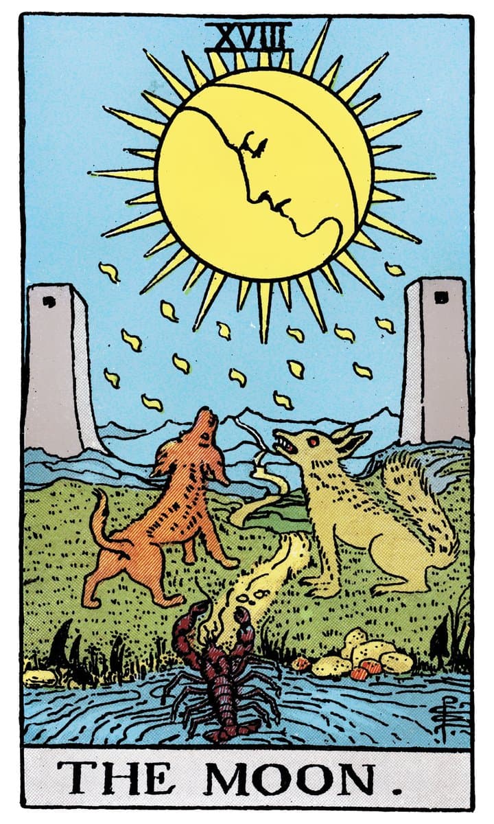 Carta de Tarot Arcano XVIII - A Lua (Tarot Rider-Waite)